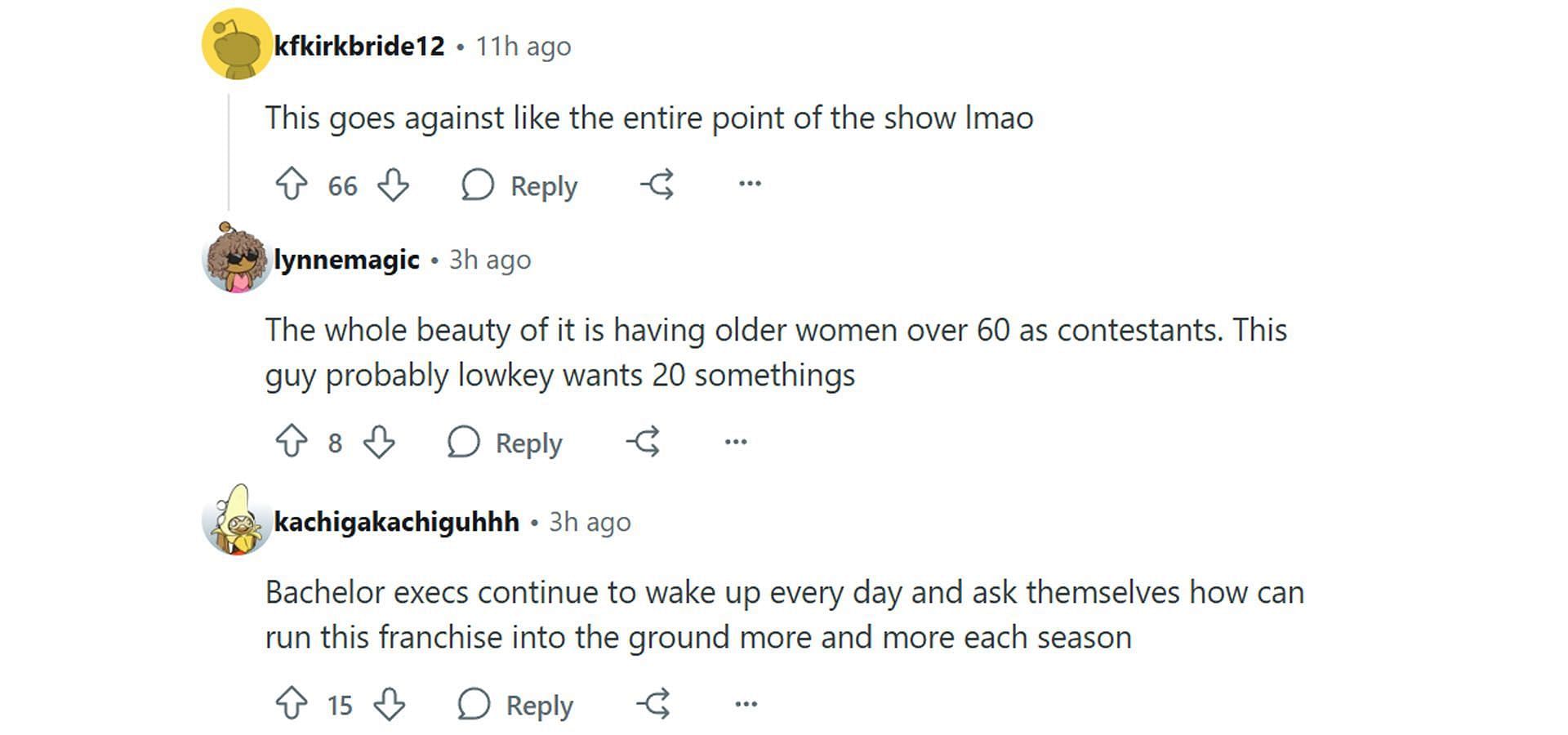 Comments reacting to the news (Image via Reddit r/BachelorNation)